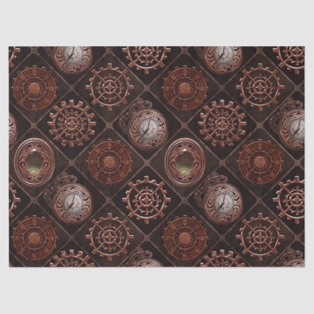 Steam Punk Gears Modern Retro Abstract Pattern Tissue Paper (Front)
