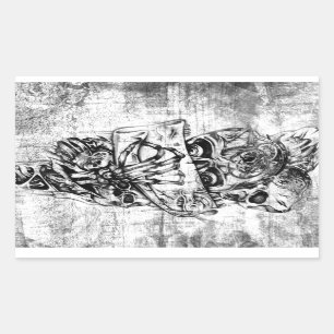 Steam Punk hand illustrated skulls on grunge base Rectangular Sticker