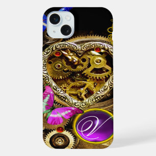 STEAM PUNK HEART,GEARS,GEMS,BUTTERFLIES MONOGRAM iPhone 15 PLUS CASE