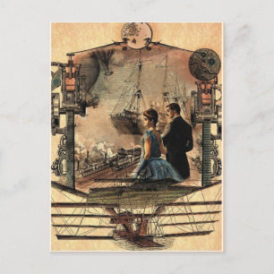 Steam punk, vintage style art postcard