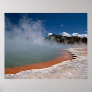 Steam rising from Champagne Pool at WAI-O-TAPU Poster