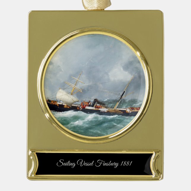 Steam sailing ship Finsbury 1881 Gold Plated Banner Ornament (Front)