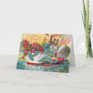 Steam Ship Rose Forget Me Not Ocean Card