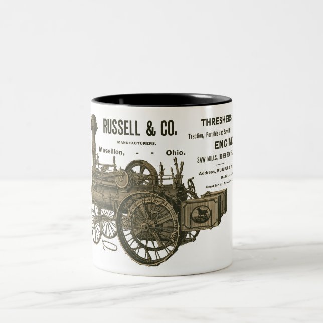 Steam Traction Engine Farm Tractor Farming Antique Two-Tone Coffee Mug (Center)
