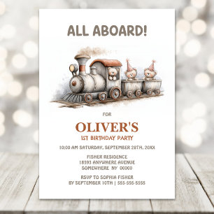 Steam Train 1st Birthday Party Invitation