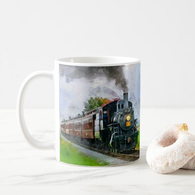 Steam Train 89, Steam Engine Locomotive Railroad Coffee Mug (With Donut)