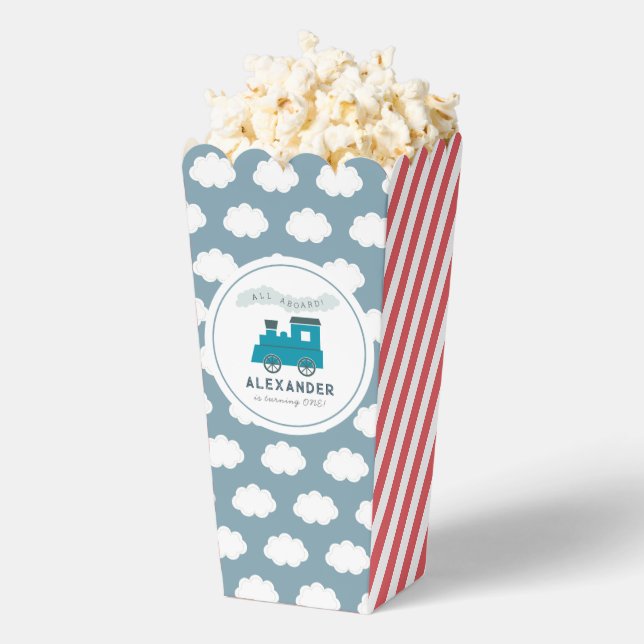 Steam Train All Aboard Blue Boy Birthday Popcorn Favour Box (Popped)