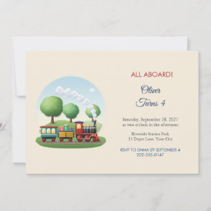 Steam Train All Aboard Kids Birthday Invitation