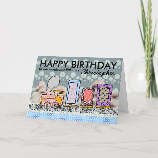 Steam train birthday greeting cards for boys (Front)