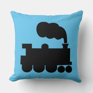 Steam Train  - Black on Blue 5ec5f3 Cushion