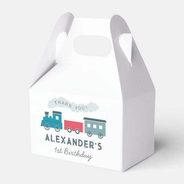 Steam Train Blue Boy Birthday Thank You Favour Box (Front Side)