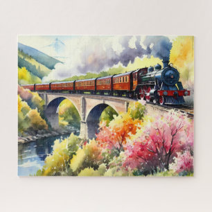 Steam Train Dreams Landscape Watercolour Artwork Jigsaw Puzzle
