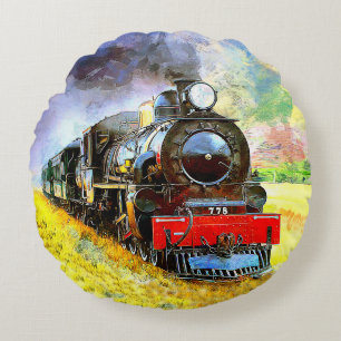 Steam Train Engine Locomotive 778 Round Cushion