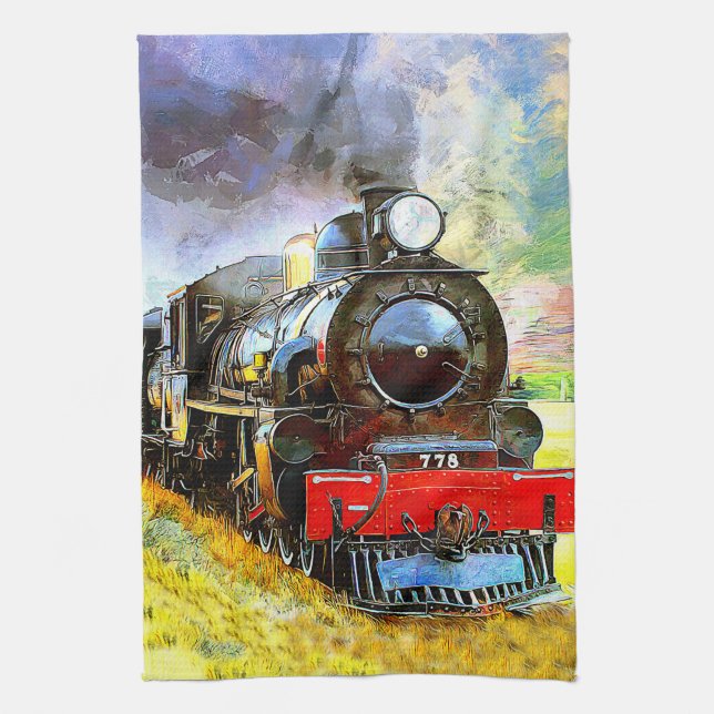Steam Train Engine Locomotive 778    Tea Towel (Vertical)