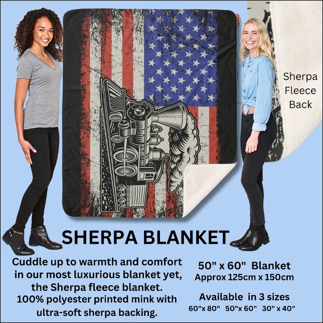 Steam Train Engine on American Flag Sherpa Blanket (Creator Uploaded)