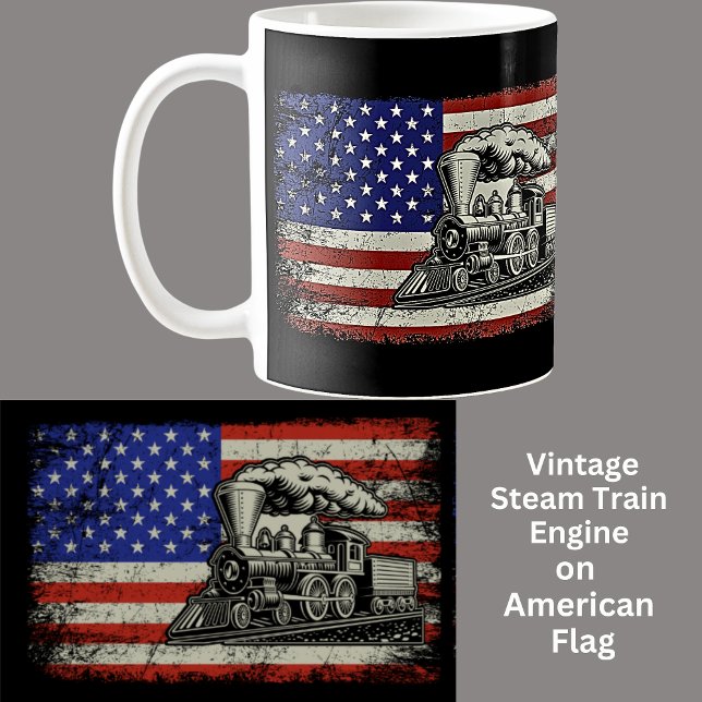 Steam Train Engine Railroad on USA American Flag Coffee Mug (Creator Uploaded)