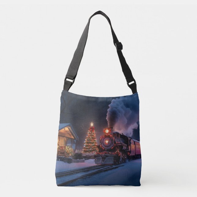Steam train going through a Christmas town Crossbody Bag (Front)