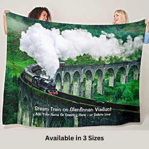 Steam Train in Glenfinnan Viaduct - Add Name  Canv Fleece Blanket