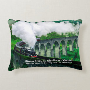 Steam Train in Glenfinnan Viaduct - Add Name       Decorative Cushion