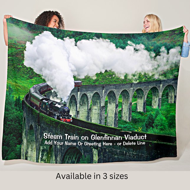 Steam Train in Glenfinnan Viaduct - Add Name       Fleece Blanket (Creator Uploaded)