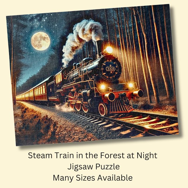 Steam Train in the Forest at Night Jigsaw Puzzle (Creator Uploaded)