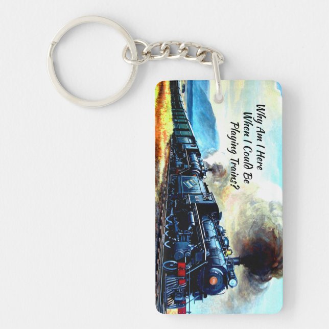 Steam Train Locomotive Engines with Text Key Ring (Front)