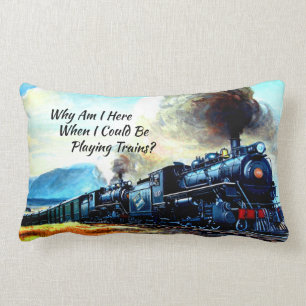 Steam Train Locomotive Engines with Text  Lumbar Cushion