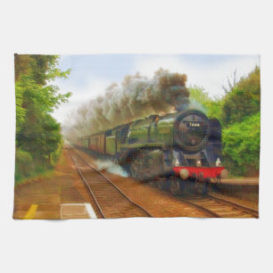 Steam Train Locomotive Railway Enthusiast Art Tea Towel
