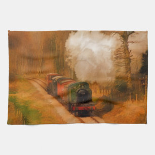 Steam Train Locomotive Railway Enthusiast Art Tea Towel
