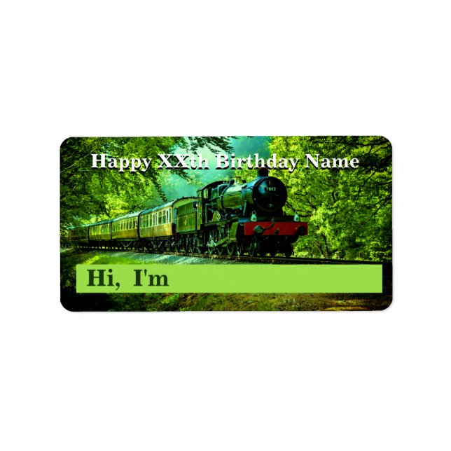 Steam Train Man's Birthday Party  NAME STICKERS (Front)