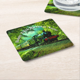 Steam Train Man's Birthday Party   Square Paper Coaster