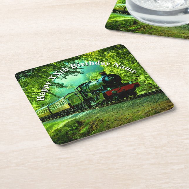 Steam Train Man's Birthday Party   Square Paper Coaster (Angled)