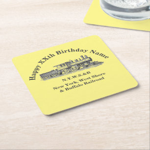 Steam Train Man's Birthday Party   Square Paper Coaster