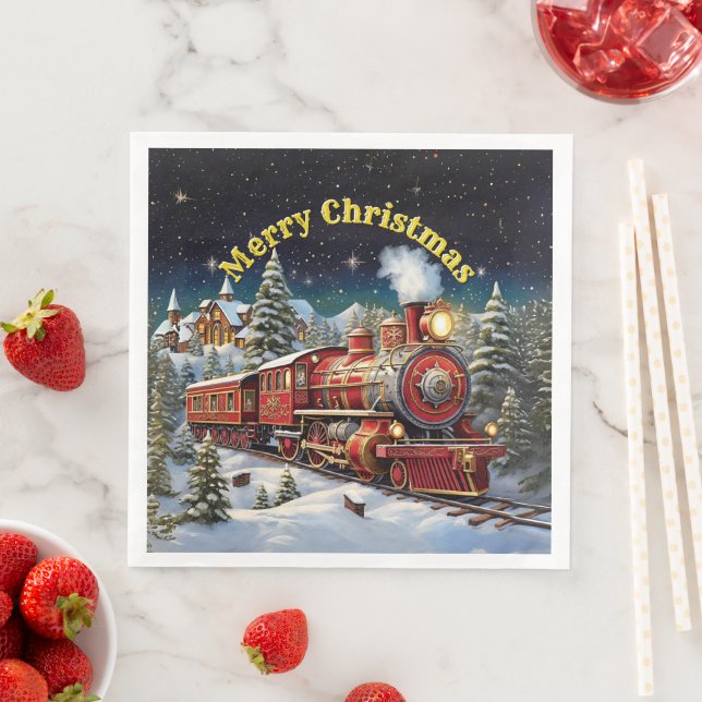 Steam Train Man's Christmas Party Napkin (Insitu)