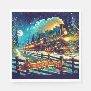 Steam Train Man's Christmas Party Napkin