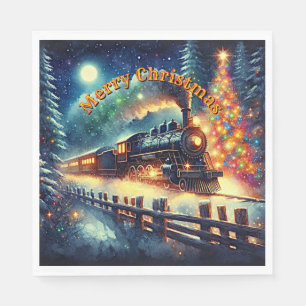 Steam Train Man's Christmas Party Napkin