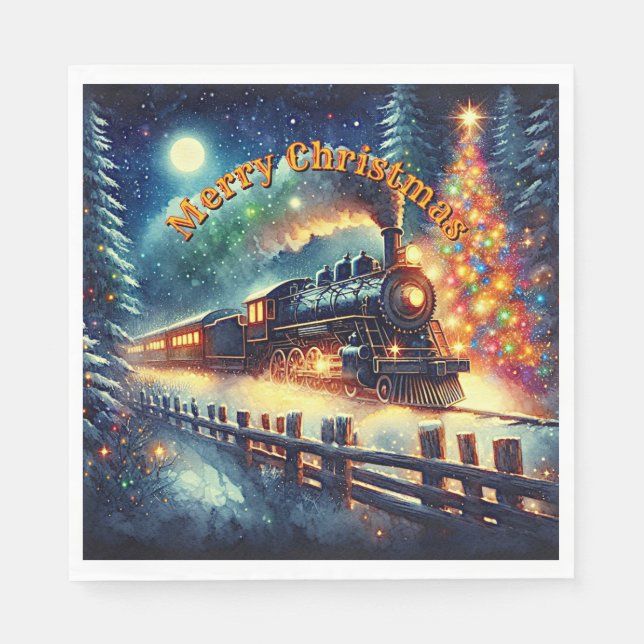 Steam Train Man's Christmas Party Napkin (Front)