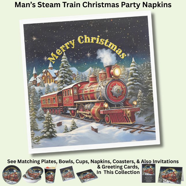 Steam Train Man's Christmas Party  Napkin (Creator Uploaded)
