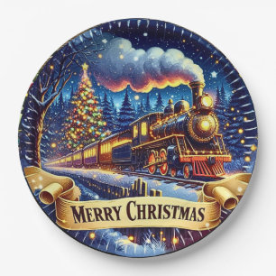 Steam Train Man's Christmas Party Paper Plate