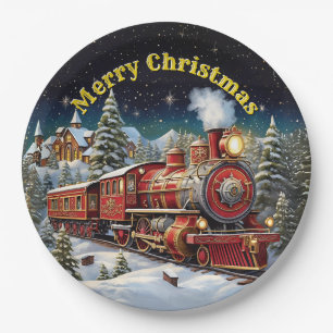 Steam Train Man's Christmas Party Paper Plate