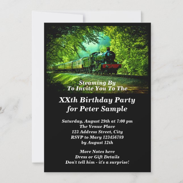 Steam Train Man's Men's Birthday Party Invitation (Front)