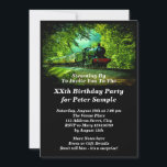 Steam Train Man's Men's Birthday Party Invitation<br><div class="desc">Personalise this invitation - change any text - Change the wording on the front and back - - See my store for other Train Invitations and other Train theme gifts.</div>