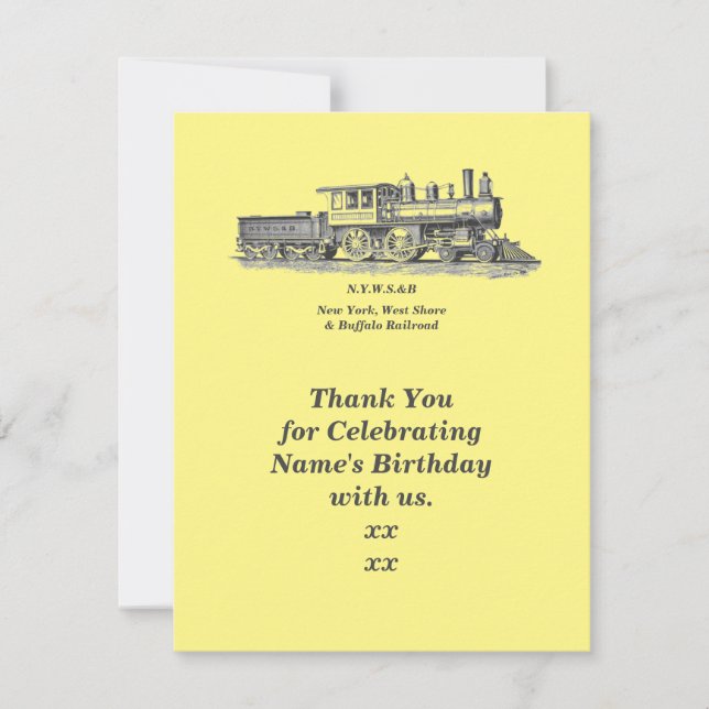 Steam Train Man's Men's Birthday Party   Thank You Card (Front)