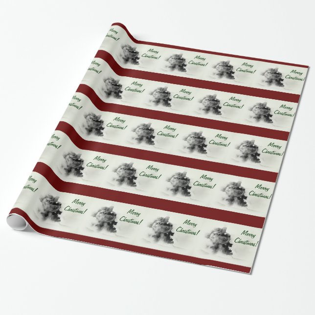 Steam Train Merry Christmas Wrapping Paper (Unrolled)