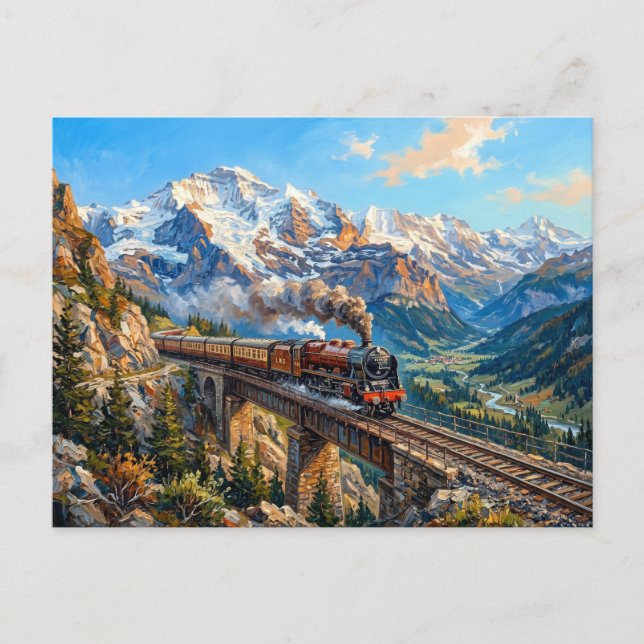 Steam Train Mountain Bridge Postcard (Front)