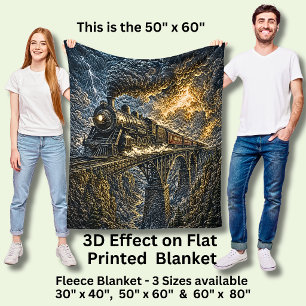 Steam Train on a Bridge (3d effect) Fleece Blanket