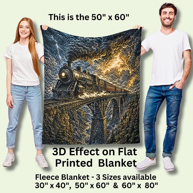 Steam Train on a Bridge (3d effect) Fleece Blanket (Creator Uploaded)