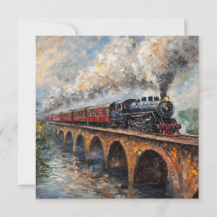 Steam Train on a Bridge - Oil Painting