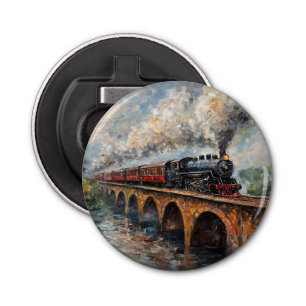 Steam Train on a Bridge - Oil Painting Bottle Opener