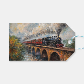 Steam Train on a Bridge - Oil Painting Gift Tags
